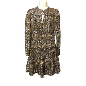 Ba&sh Robe Glen Metallic Gold Silk Blend Colorful Tiered Mini Dress Women Sz 1 S